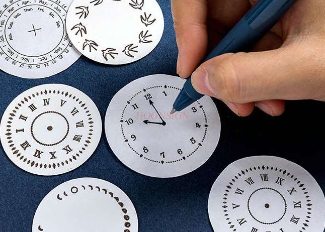 Round wooden seal moon phase perpetual calendar quartz clock sundial handbook decoration tool