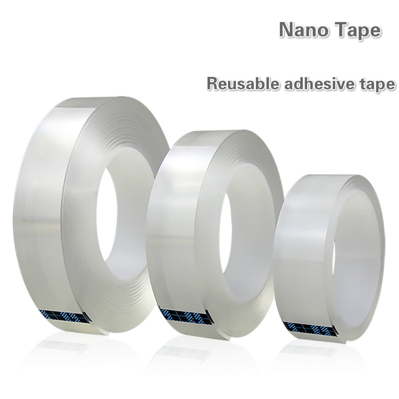 Nano cinta mágica transparente reutilizable, adhesivo de doble cara extraíble lavable para exteriores, hogar, coche y oficina, 1/2/3/5m