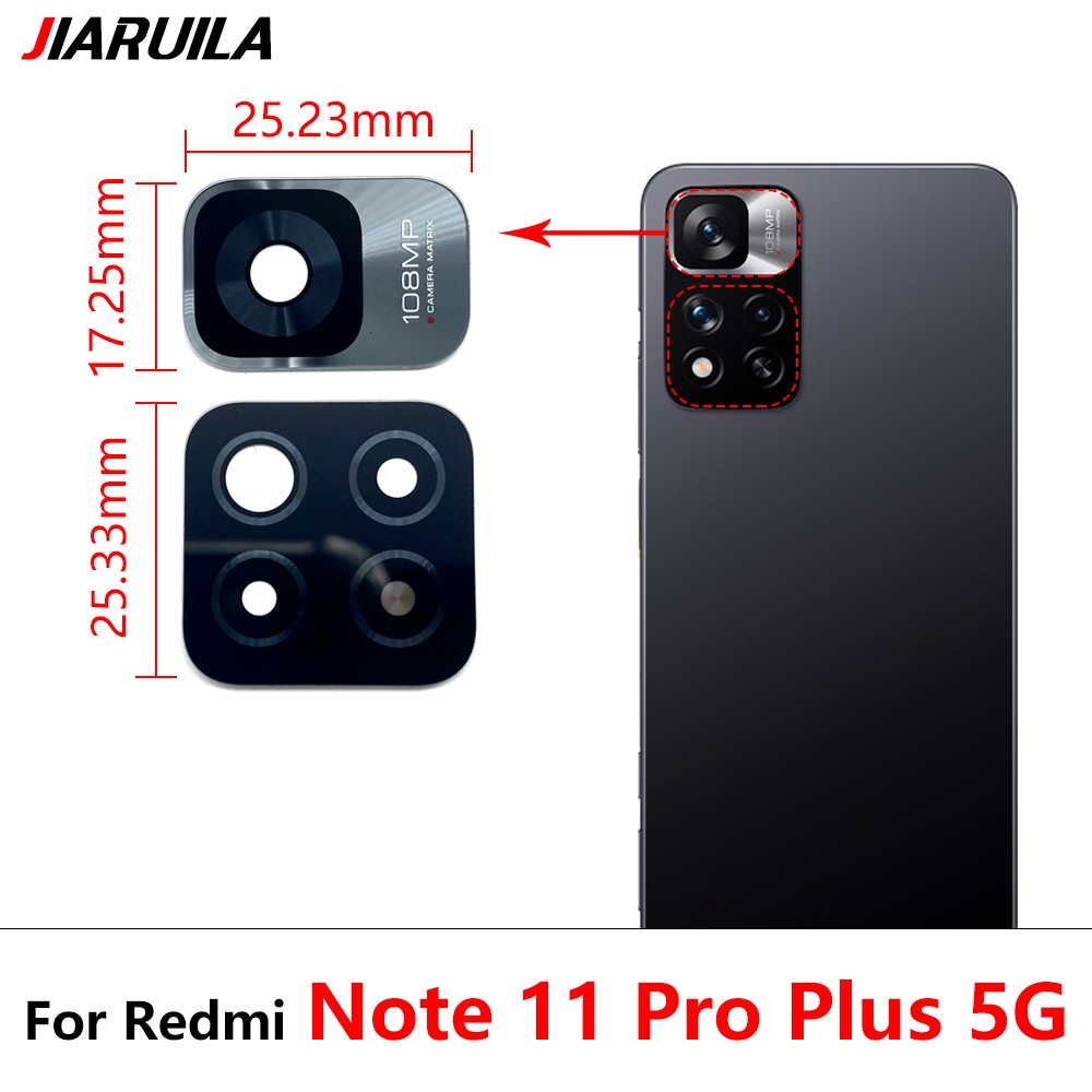2 sztuki / partia ， Szklany obiektyw tylnego aparatu dla Xiaomi Redmi Note 10 10s Pro 11 Pro 11T 11s 11E 4G 5G z naklejką samoprzylepną: YELLOW