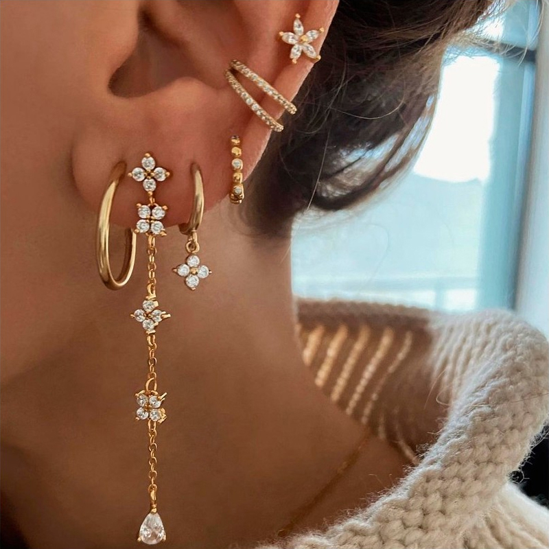 TIANDE-pendientes colgantes de cadena larga para mujer, Color dorado, Piercing de circonita, flor, joyería de 2023
