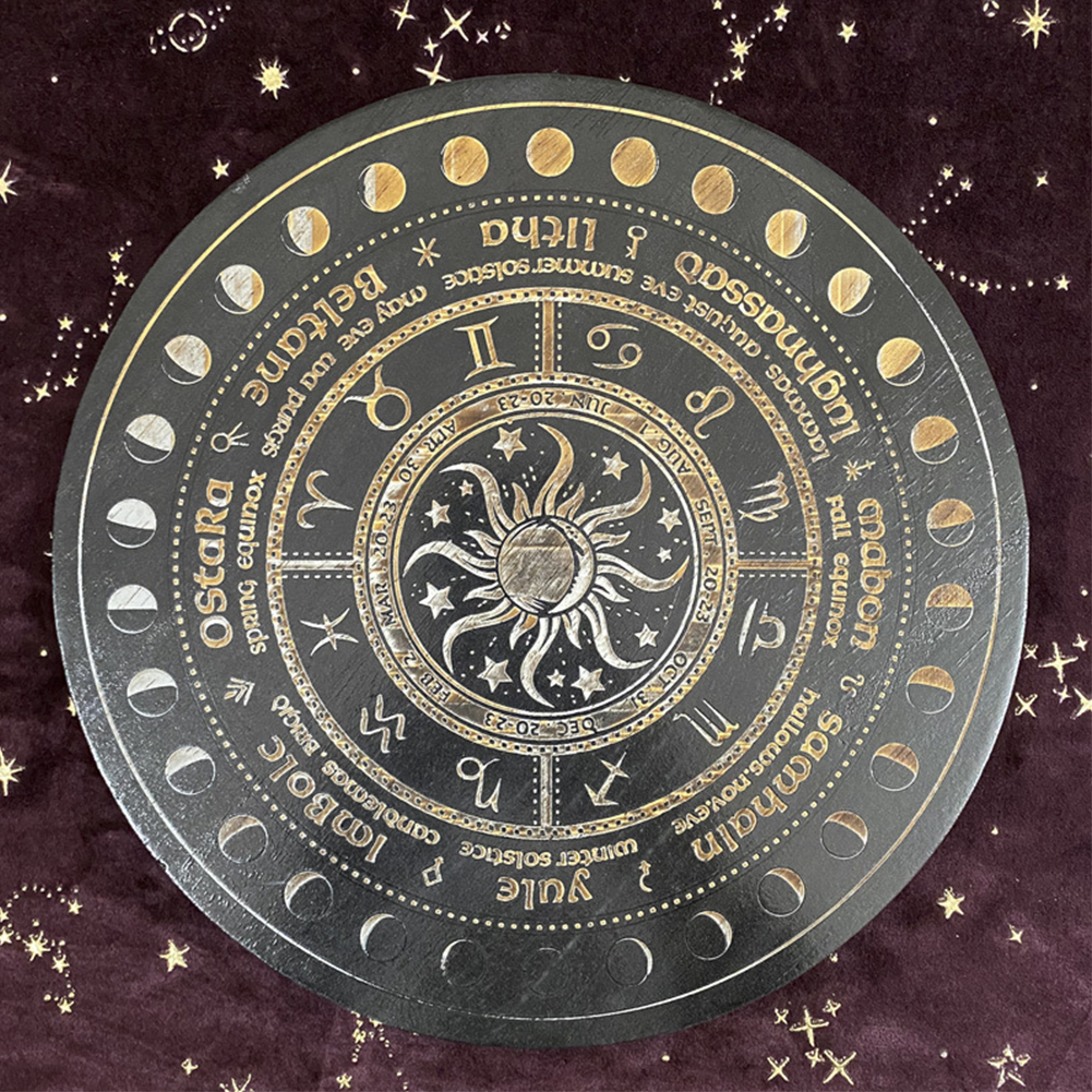 Indoor Outdoor Wood Engraved Board Altar Pentacle Multifunction Bedroom Zodiac Wheel Sign Home DIY Party Mystic Round Crafts
