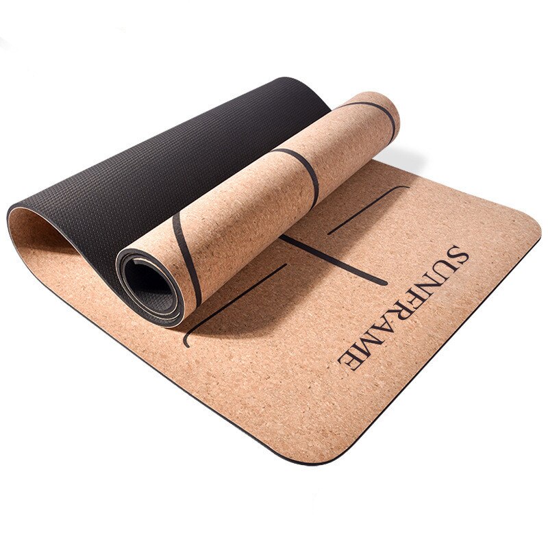 6mm naturlige kork tpe yogamatte treningsstudio sportsmatter pilates treningsputer med posisjonslinje sklisikre yogamatter absorberer svette