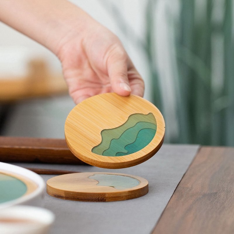 Chinois frais paysage caboteur napperon bambou caboteur résine moule ensemble plateaux à thé étanche isolation Pad antidérapant Table décor