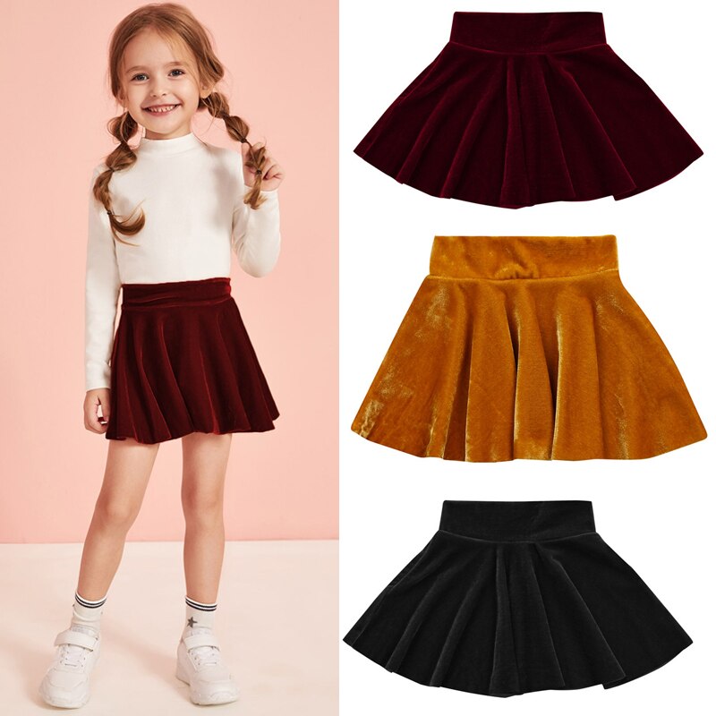 Peuter Infant Baby Meisjes Fluwelen Geplooide Rok Effen Kleur Hoge Taille A-lijn Prinses Mini Rok Lente Herfst Mode Kleding
