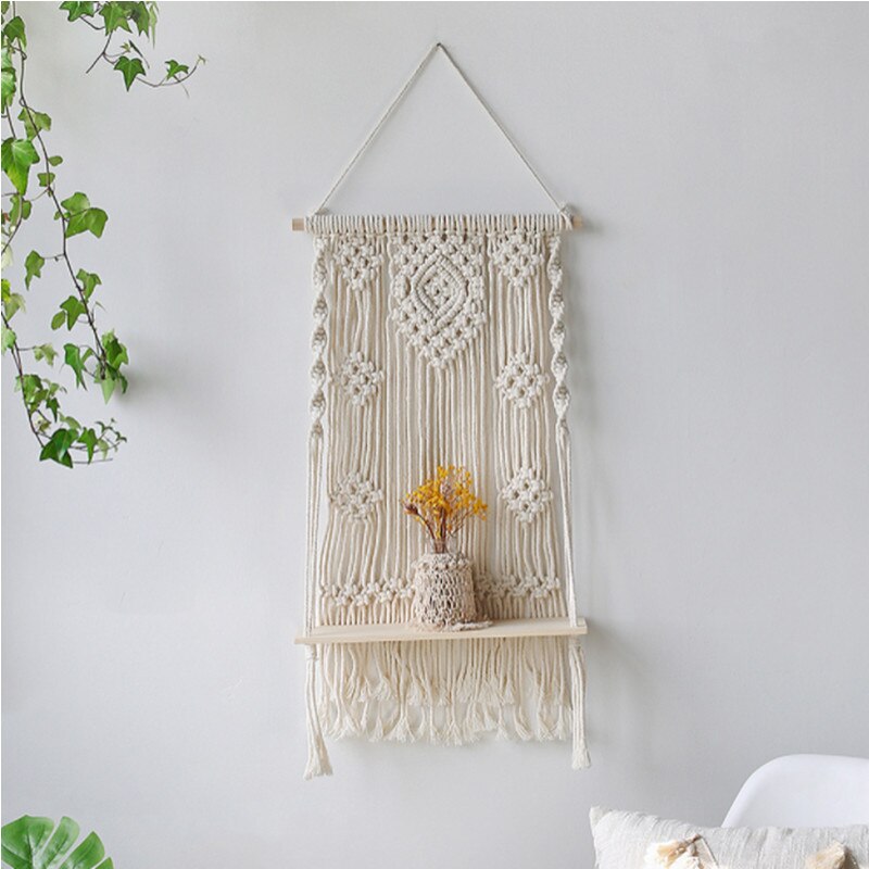 Bougeoir mural en bois en macramé, 1 pièce, décoration de maison Boho, tissage fait à la main, porte-bougie mural en bois, stockage flottant, SW