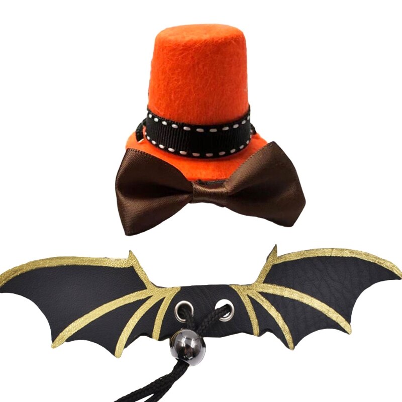 Arnés de Dragón Barbudo y correa de 2 colores, sombrero de mago, pajarita, correa ajustable de cuero para reptiles con ala para Animal PEQUEÑO: Orange-B
