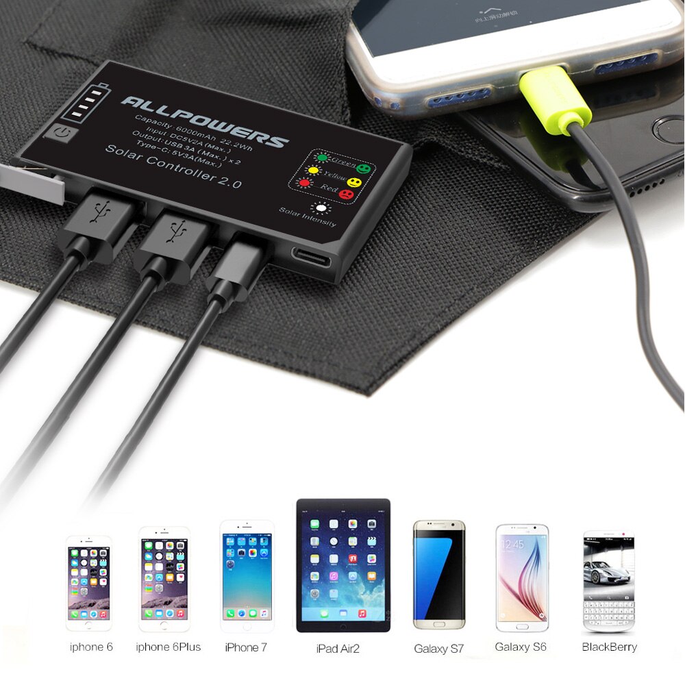 Allpowers solbatteriladdare mobil powerbank 6000 mah bärbar 5v 15w dubbel usb resa utomhus hopfällbar camping solpanel