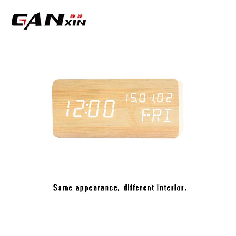 Ganxin Digitale Thermometer Hout Wekkers Moderne Vierkante Houten Wekker met Temperatuur Voice Control LED Digitale klok: Calendar Y