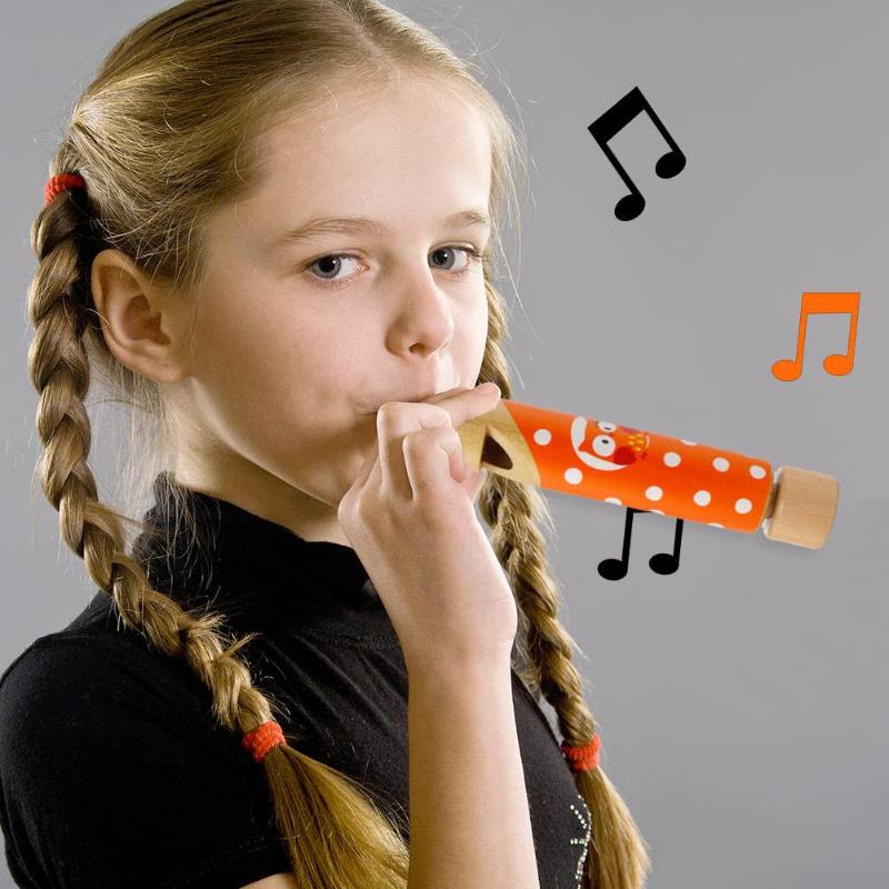 1Pc Grappige Push-pull Fluitje Fluit Piccolo Houten Educatief Speelgoed Muziekinstrumenten voor Kinderen Kids Leuke Willekeurige