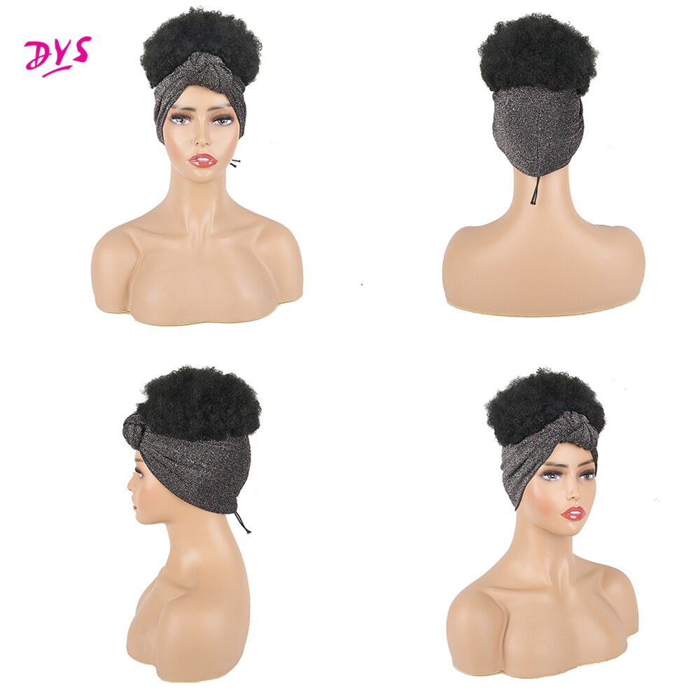 Haute bouffée Turban queue de cheval court crépus bouclés bandeau cordon enveloppement-queue de cheval 2 en 1 Updo tête-enveloppement perruque Turban afro-américaine