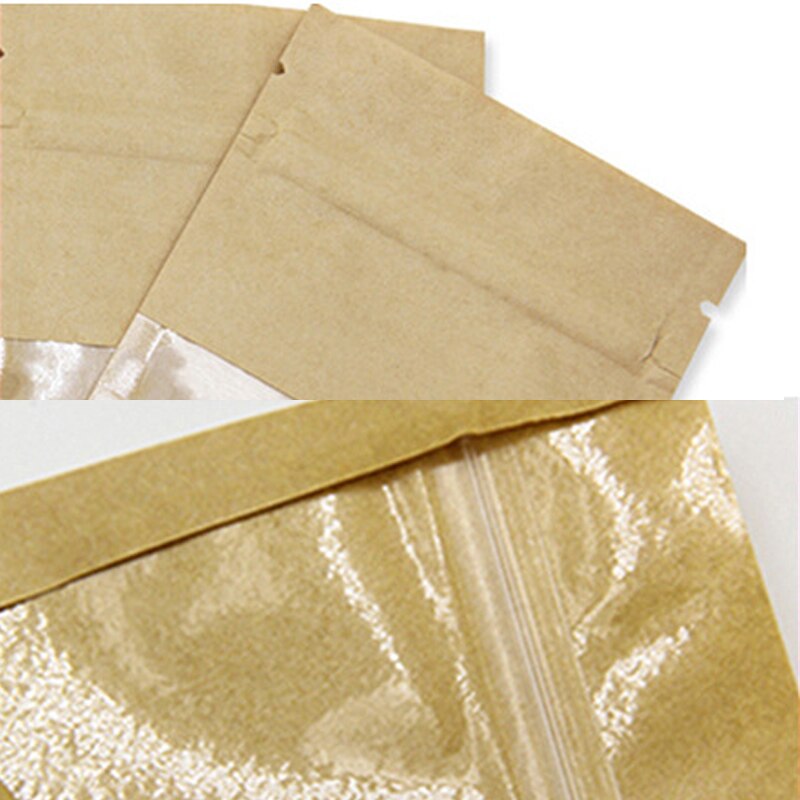 20Pcs Brown Kraft Paper Bag Window Zip lock Empty Dried Food Fruit package Self Sealing Zipper Stand up Bags
