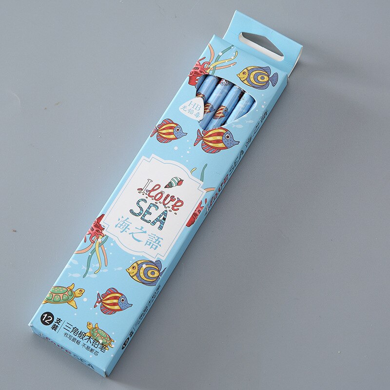 12 PCS Pencil Set Wood Pencils Kids Drawing Pencil Set Animal Print Pencils for Kids school office writing Lead Sketch: Blue