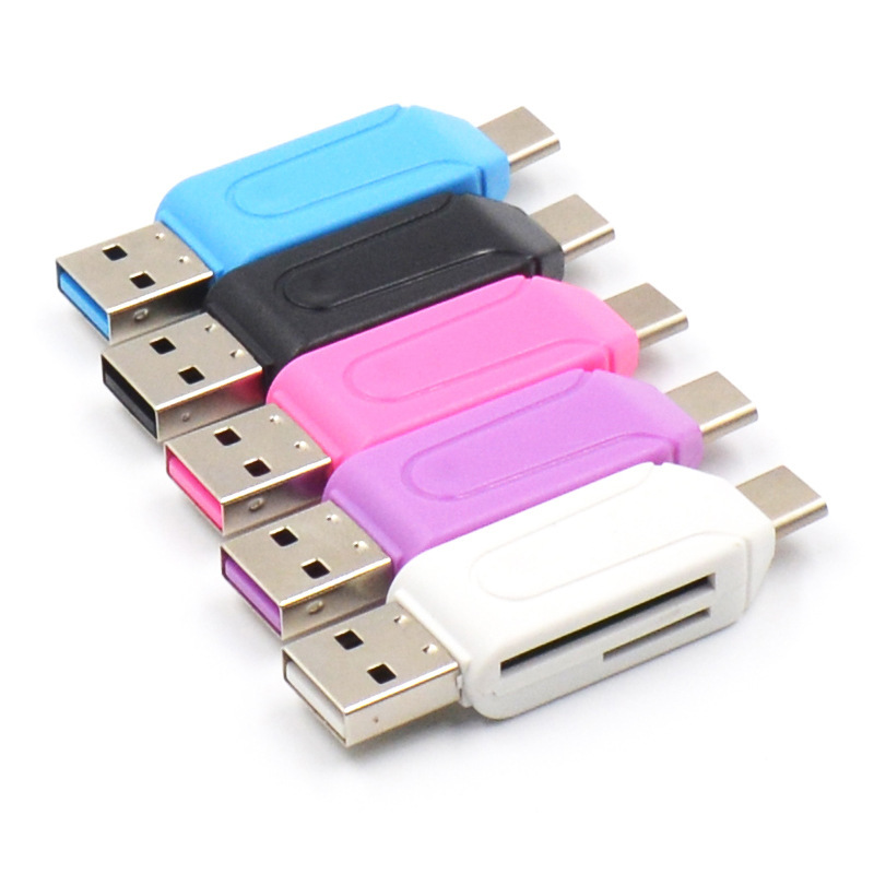 2 in 1 USB OTG Kaartlezer Universele Type C OTG TF/Sd-kaartlezer Telefoon Uitbreiding Headers USB C OTG Adapter