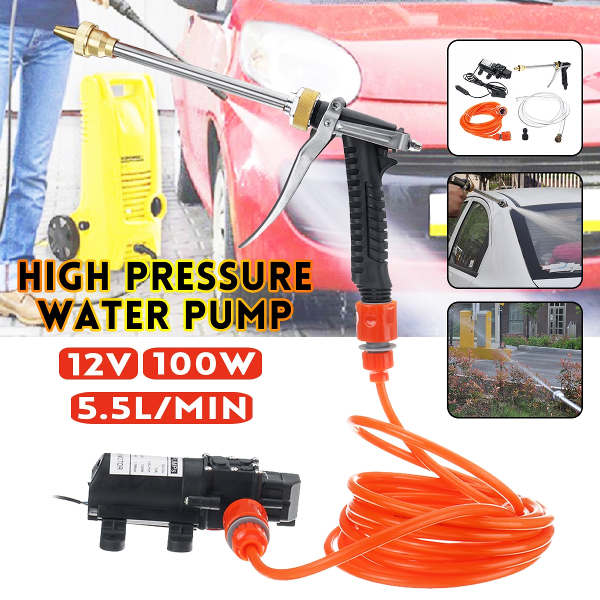 12V 100W High Pressure Car Cleaner Car Washer Guns Pump Electric Cleaning Auto Device Car Care Portable Washing Machine
