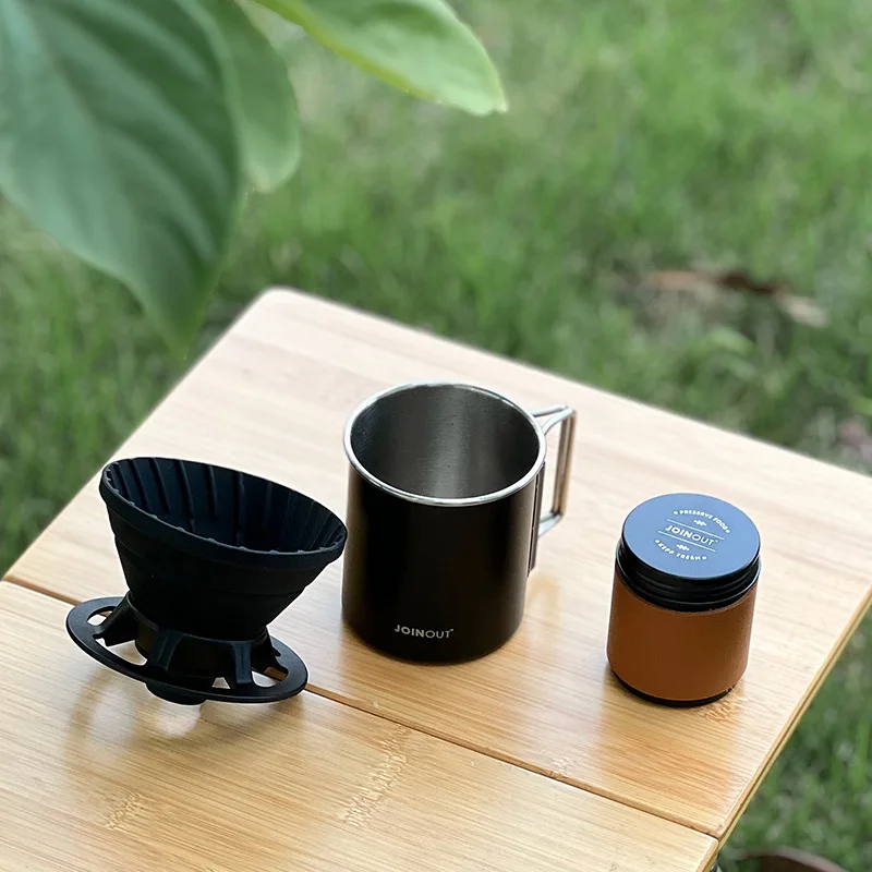 Set da caffè preparato a mano da viaggio, tazza da campeggio portatile con filtro in silicone per auto all'aperto, utensili da caffè entry level