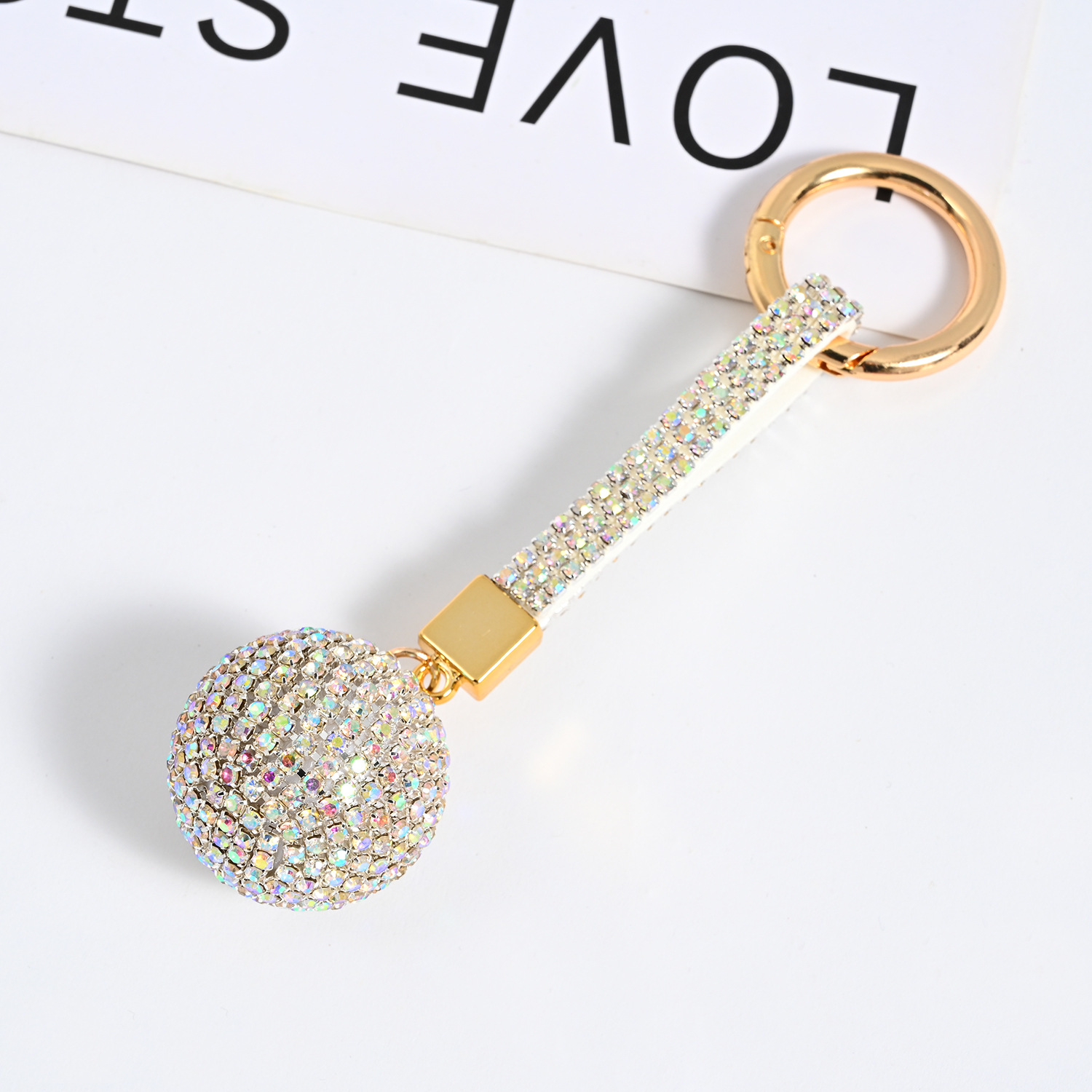 Diamante vedhæng kugle rhinsten krystal nøglering håndtaske bilnøglering anti-tab nøglering læderrem vedhæng nøglering: Gul