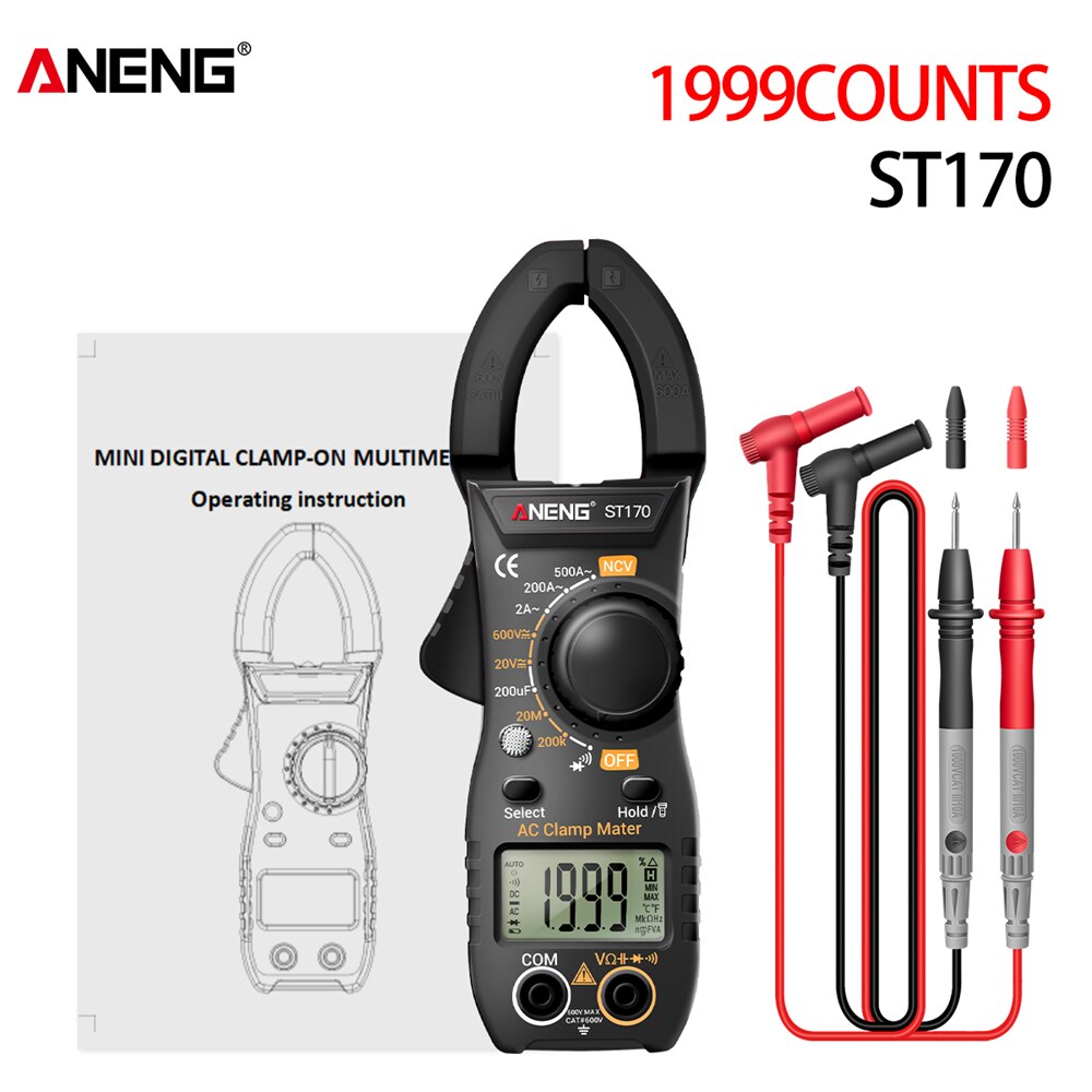ANENG ST170 Digital Clamp Meter 500A AC Current Multimeter 1999 Counts AC/DC Voltage Tester Hz Capacitance NCV Ohm Diode Test: 01