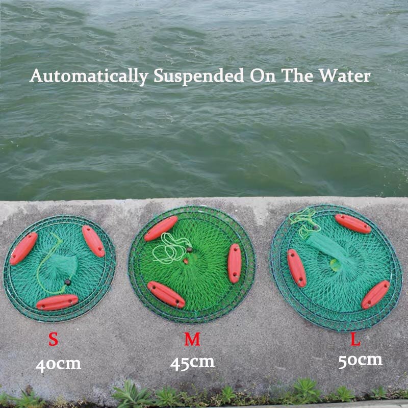 Folding Round Fish Care Drift Net Metal Frame Nylon Mesh Fishing Net 3 Layers+3 Floating Fish Care Drift Net Diameter 40/45/50cm