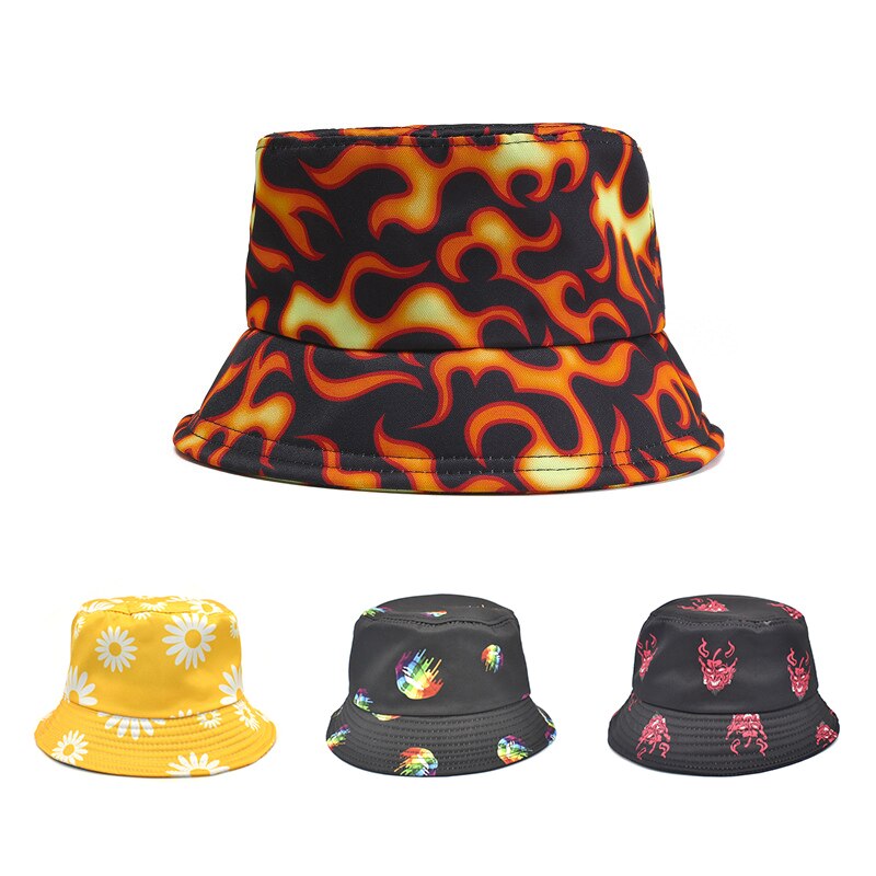 Zomer Print Emmer Hoed Blauwe Hemel Wolken Vlam Visser Hoed Voor Vrouwen Mannen Panama Hoed Bob Outdoor Reizen Strand zon Cap