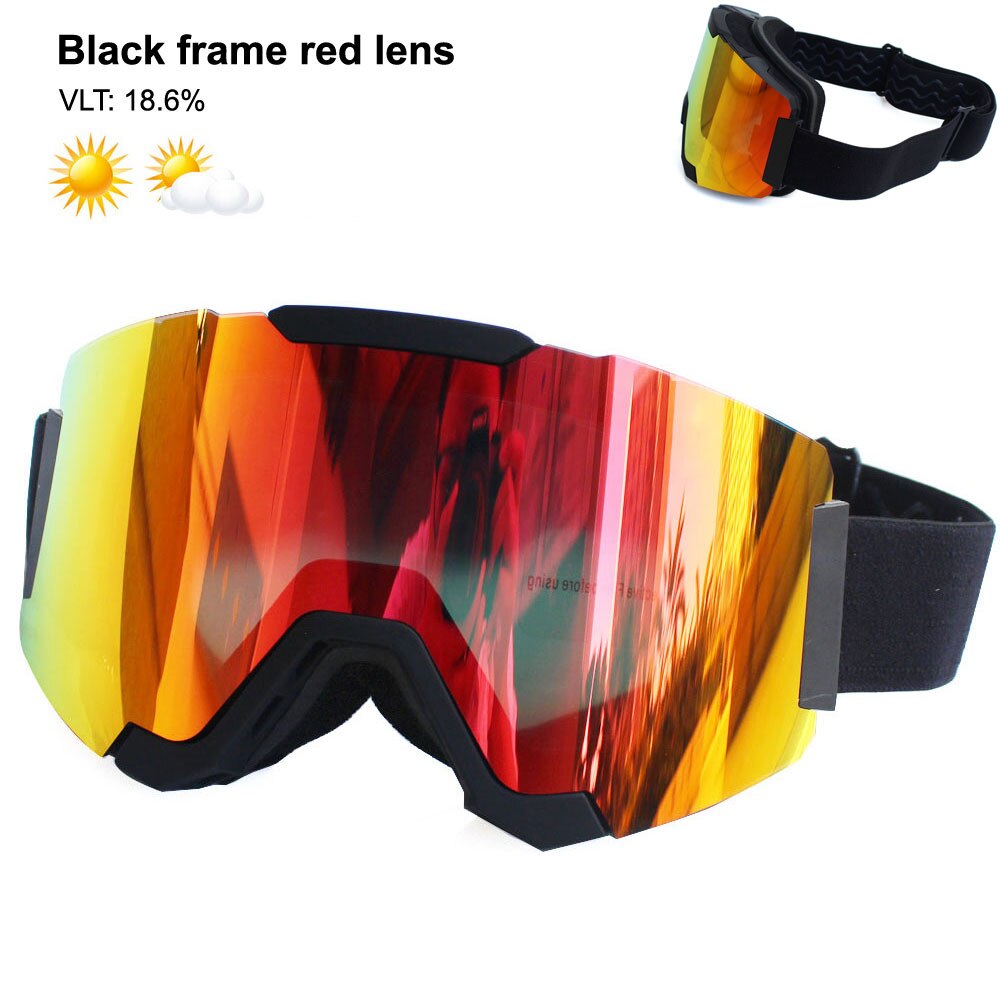 Magnetic Ski Goggles Double Layer Polarized Lens Skiing Anti-fog UV400 Snowboard Goggles Men Women Ski Glasses Eyewear: Black Red