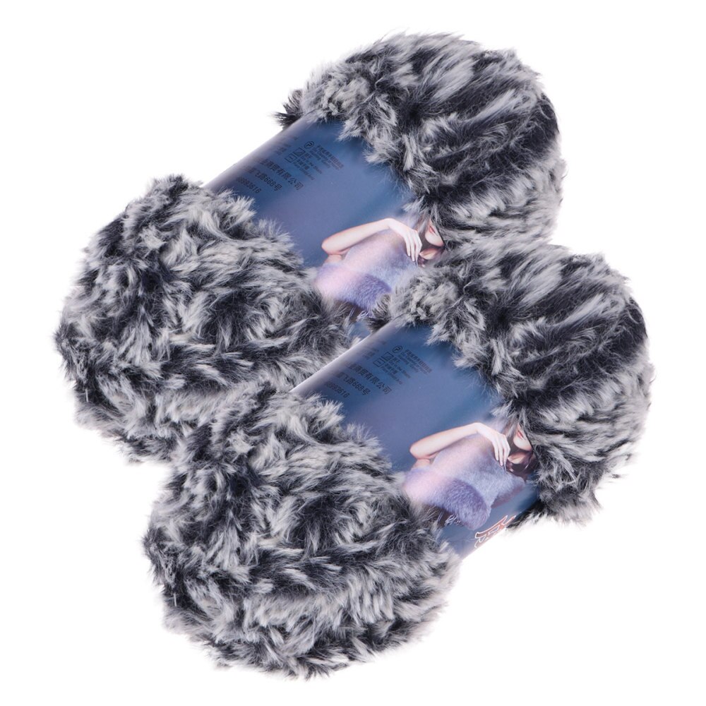 2PCS Imitation Wool Super Soft Fur Yarn Chunky Fluffy Faux Fur Yarn Eyelash Yarn for Crochet Knit (White): Black