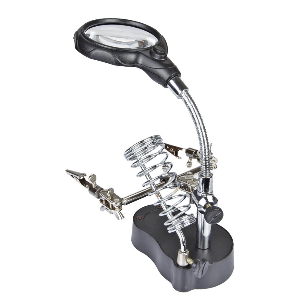 Magnify Glass 3.5x 12X 3rd Helping Clip LED Lighting Handheld Magnifying Soldering Iron Stand Glass Len Magnifier repair