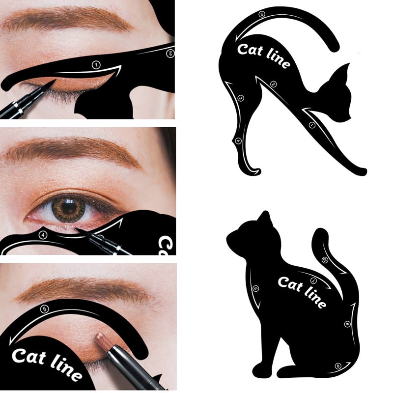 1Set Eye Liner Make-Cat Eye Eyeliner Stencil Kit Wenkbrauw Stencil Modellen Ogen Liner Plastic Shaper Template Stempelen Tool
