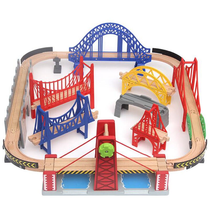 Wooden Train Track ALL Kinds Wooden Railway Set Accessories Bridge Wood Tracks Train Secene Educational Toys For Children