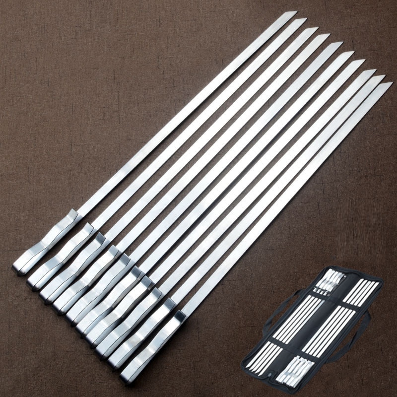 Ruostumattomasta teräksestä valmistetut grillivartaat litteät kebab-grillivartaat grillineula pitkä liha grillitikku grillitarvikkeet retkeily ulkotyökalu 42cm/16.54 "