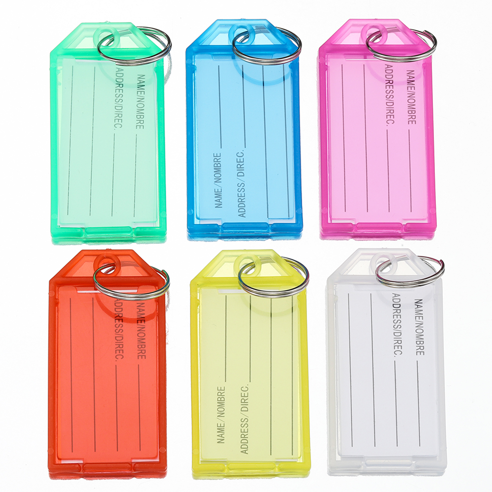 Porte-clés en plastique avec étiquette à rabat, fenêtre, bain, anneau fendu, porte-clés d'identification bricolage, bagage, sac à dos, voiture, prédire, 10 pièces