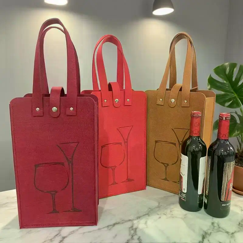 Vilten wijnfleszak Dubbele flessen Grote dragende draagbare drankverpakking Handtas Cadeaupapier Opbergtas Wijndraagtas