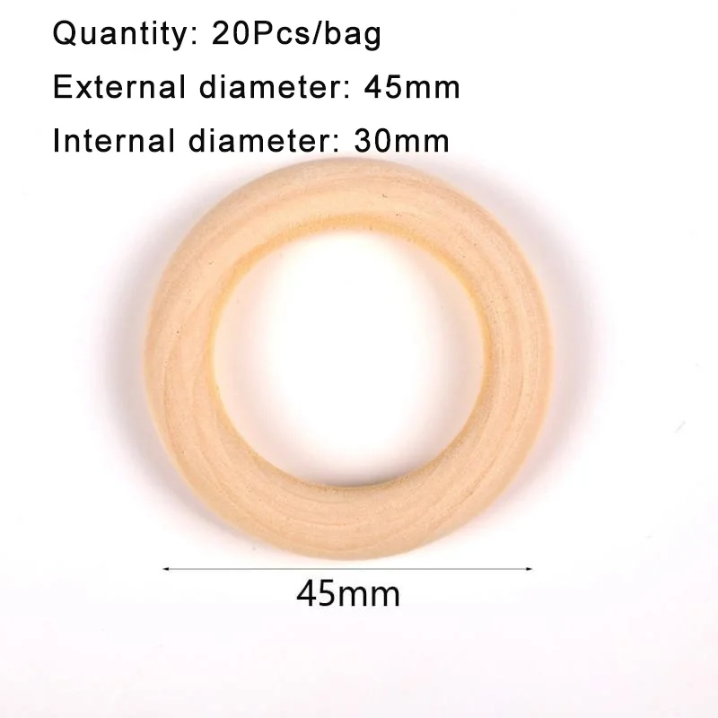 15-100mm feine naturholzringe, hölzerner beißRing für babys, kreis, diy-schmuckherstellung aus holz, ringspielzeug, anhänger, bastelaccessoires: 20mm 50 stück