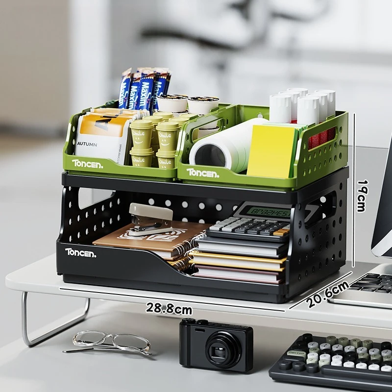 Foldable Desk Organizer Basket - Snack Divider, Stationery Holder, File Box, Document Rack, Office Desk Organizer Basket: Clear