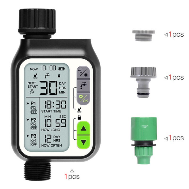 CROSOFMI – minuterie d'arrosage avec 3 programmes d'arrosage séparés et fonction de capteur automatique de pluie, tuyau d'arrosage de jardin et de pelouse, minuterie d'irrigation: 1 outlet