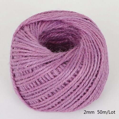 Rollo de cuerda de cáñamo de arpillera Natural, cordel de yute arpillera Natural, 2mm, macramé, decoración de etiquetas de boda, 1 rollo de 50M, varios colores: Light Purple