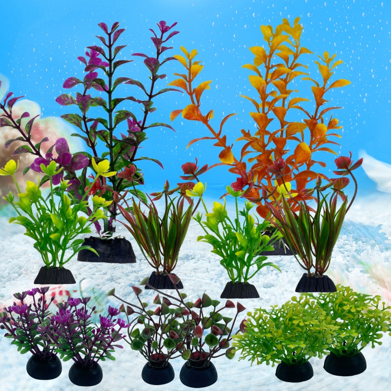 12 Uds. De plantas artificiales para decoración de acuario, adorno de malezas de agua, planta acuática, accesorios de decoración de césped para pecera: Morado