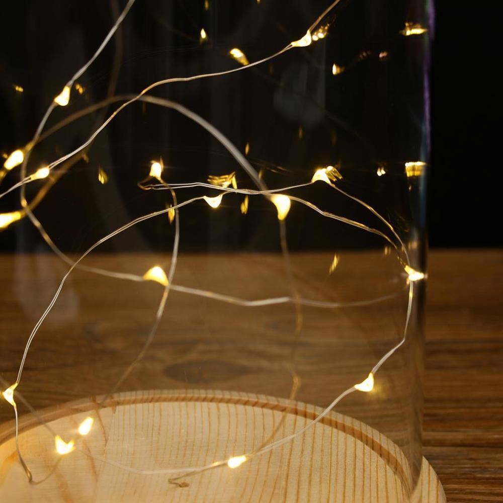 Luces LED con batería, Base de madera, campana de cristal transparente, decoración de mesa, planta, florero, contenedor, paisaje DIY en miniatura