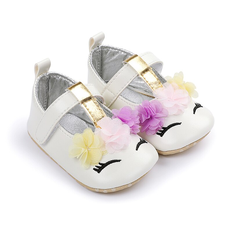 Doux bébé fille princesse chaussures fleur Mary Jane chaussures plates mocassins semelle souple antidérapant en cuir PU chaussures Prewalkers pour la fête quotidienne: WHITE / 6-9M