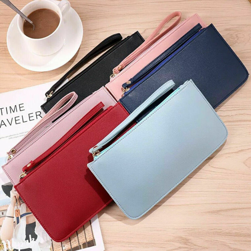 Frauen Damen Leder Brieftasche Zipper Lange Länge Geldbörse Feste Dünne Kupplung Vintage Einfache Art Und Weise Neue