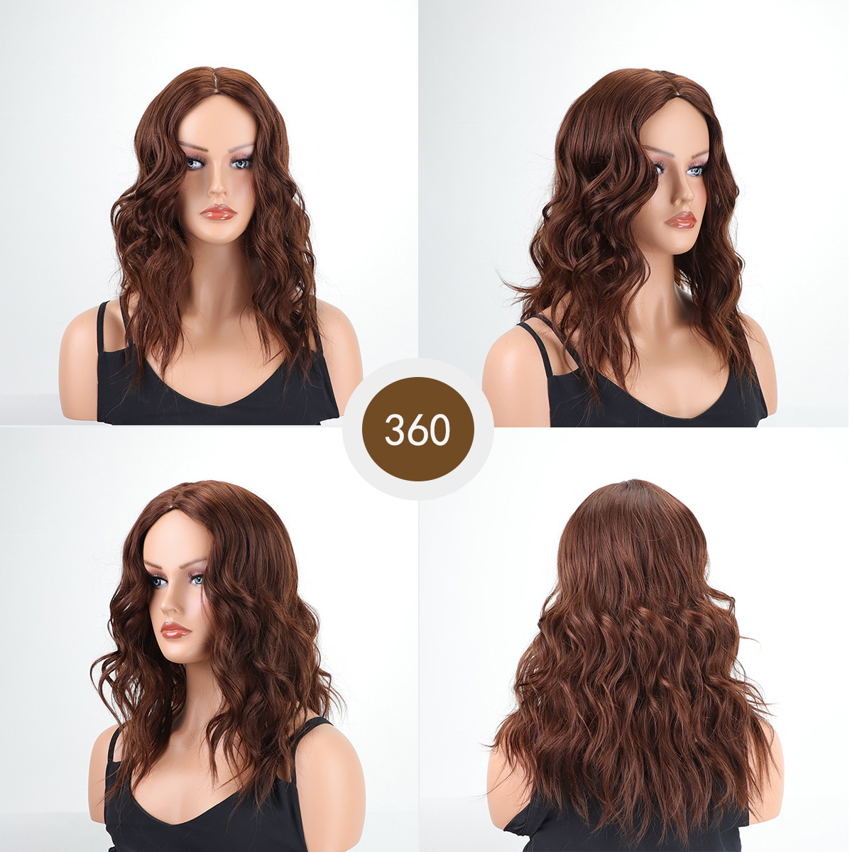 Cheveux synthétiques longs de 26 pouces (environ 70 cm), brun foncé, or rose, brun clair, cheveux bouclés de partie centrale, usage quotidien, fête,
