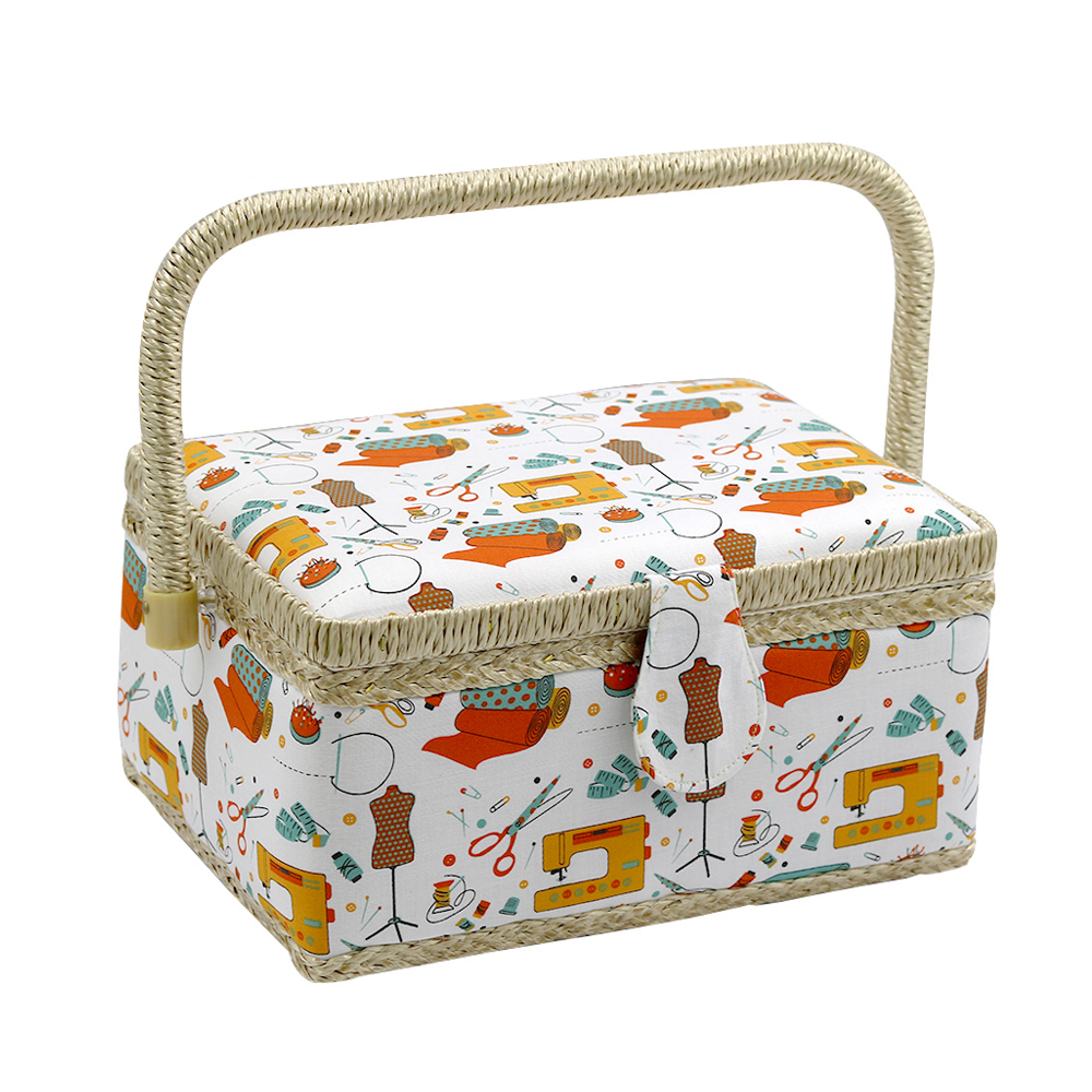 Home Sewing Storage Basket with Sewing Tool Accessories Cotton Fabric&amp;Wood Crafts Storage Box Sewing Kits for Mother