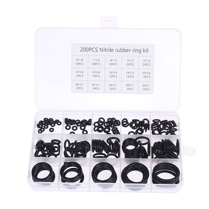 200Pcs Rubber O-Ring Washer Assortment Set Hydraulic Plumbing Gasket Seal Kit