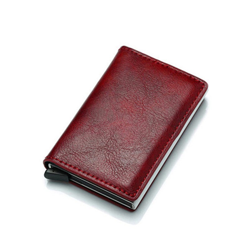 BISI GORO Men Vintage Blocking Rfid Wallet PU Leather Antitheft Credit Card Holder Unisex Security Information Aluminum Purse: Red 9810