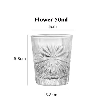 50ml shotglass, whisky shotglass, mini glass kopper til likør, doble sideglass, tequila kopper små glass skudd kopper: Blomst 50ml