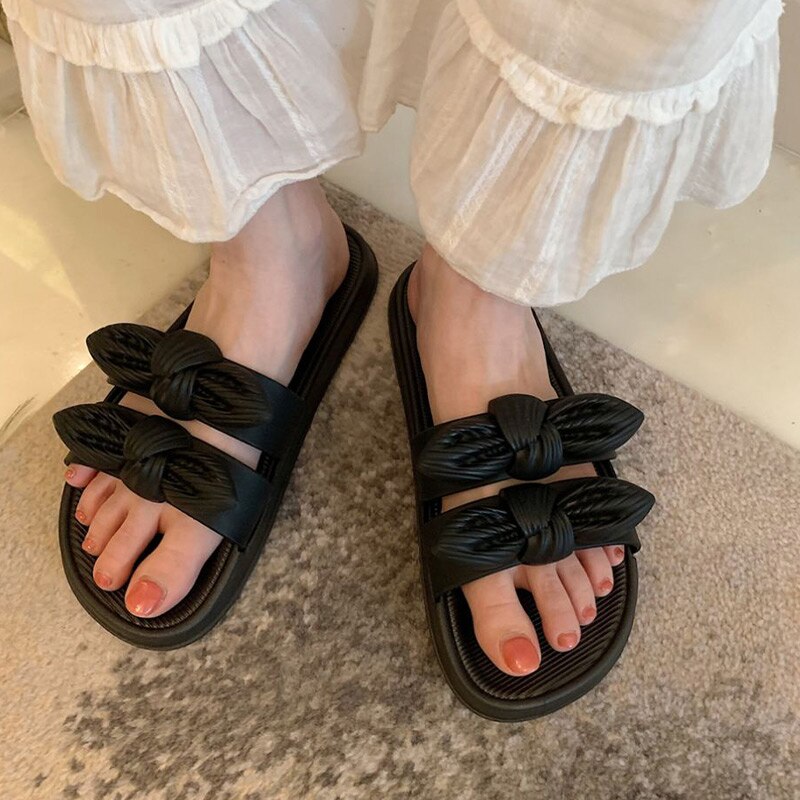 Zomer Vrouwen Slippers Flats Strik Dames Outdoor Strand Slides Slip Op Vrouw Schoenen Dikke Bodem Vrouwelijke Schoenen Mode