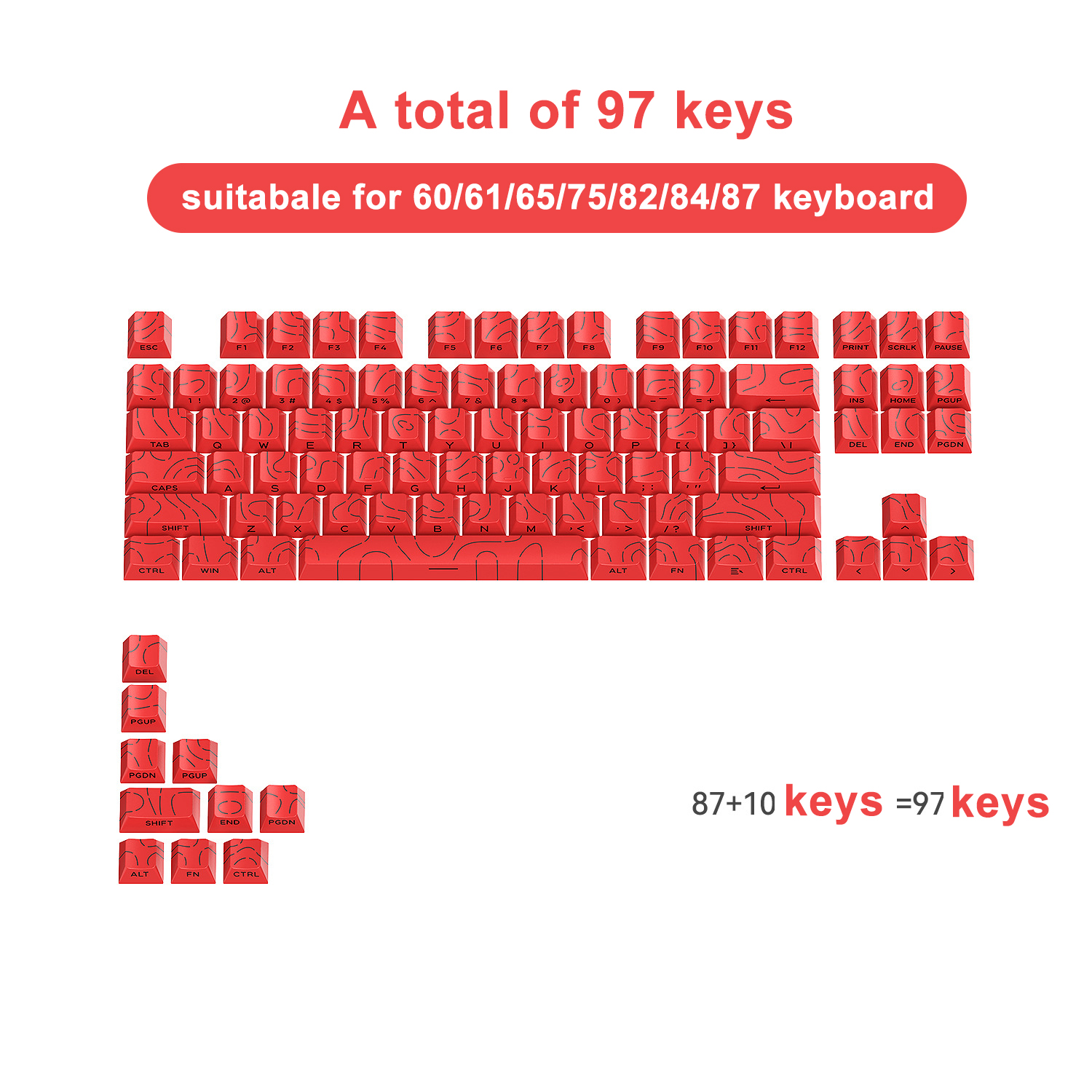 97-Tasten, weiße Konturenlinien, PBT-doppelt-Schuss-Tastenkappen, seitlich beleuchtete, leichte, hintergrundbeleuchtete, durchscheinende Kirschprofil für mechanische MX-Tastaturen: Bernstein