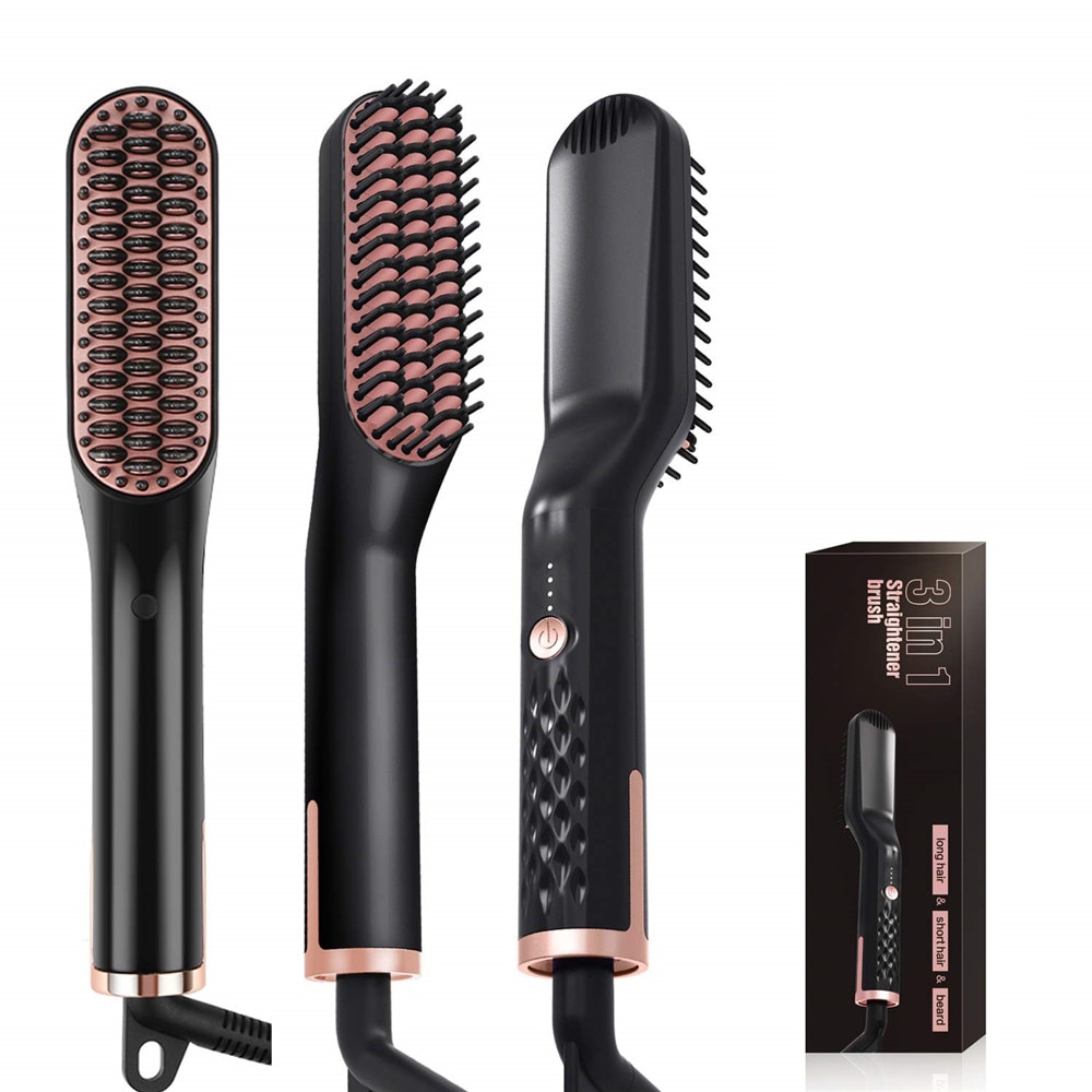 Brosse à cheveux électrique multifonction pour hommes, peigne à lisser la barbe, Anti-brûlure, pour coiffer rapidement
