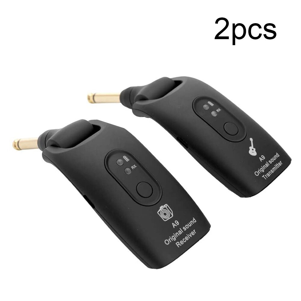 A9 UHF Wireless Electric Guitar Transmitter Receiver System 2.4GHz Rechargeable 4 Channels for Electric Guitar Bass Organ: Black