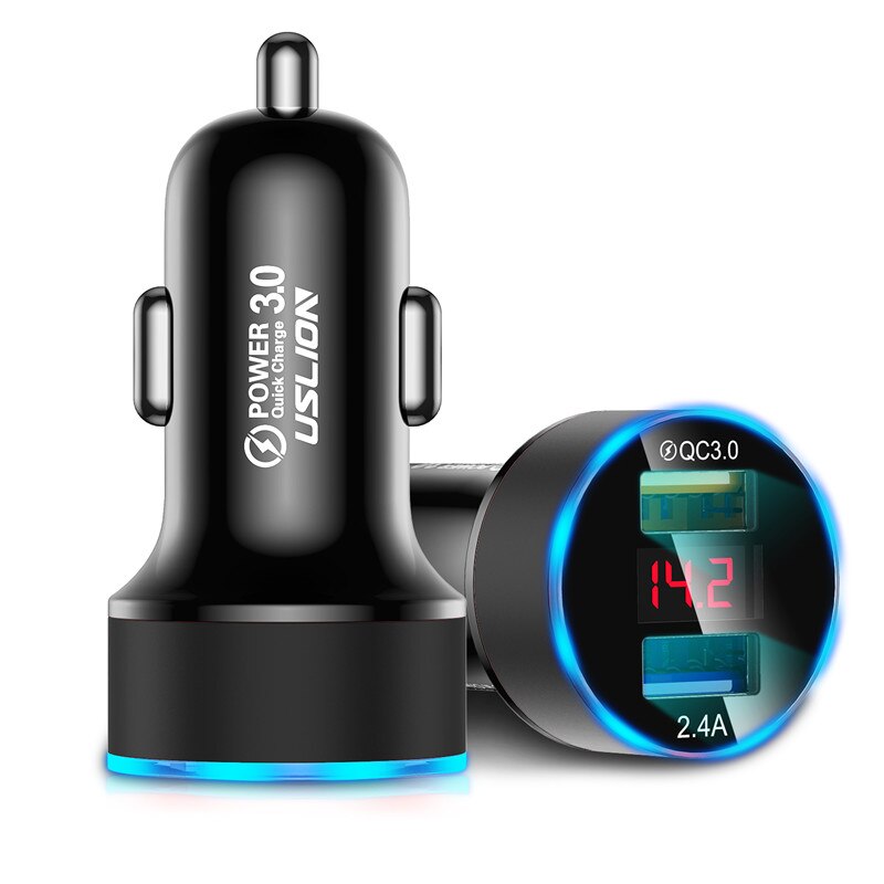 USLION 3A Mini Dual USB Car Charger For iPhone 11 XS MAX USB Fast Car Charging Mobile Phone Charger Adapter for Samsung Xiaomi: Black