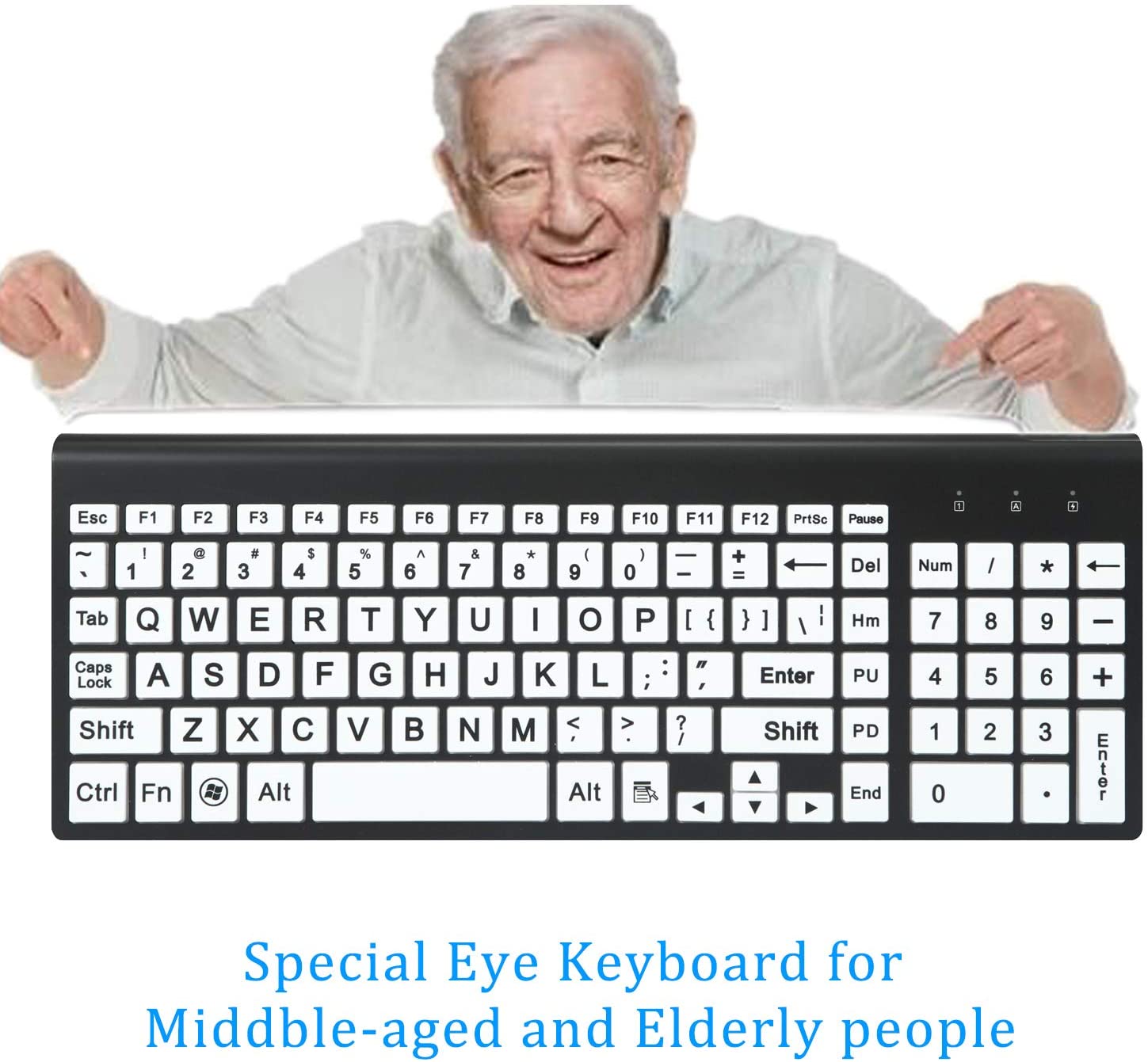 Zienstar Wireless Large Print Keyboard and Mouse Combo Set with 2.4G USB Receiver for Middle-aged and Elderly Individuals